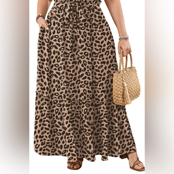 NEW Plus Size High Waist Tie Front Long Pockets Pleated Tiered Elastic Skirt 2X - Picture 1 of 8